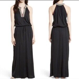 Soft Joie Karlyn Embroidered Split Neck Sleeveless Halter Side Slit Maxi…​​​